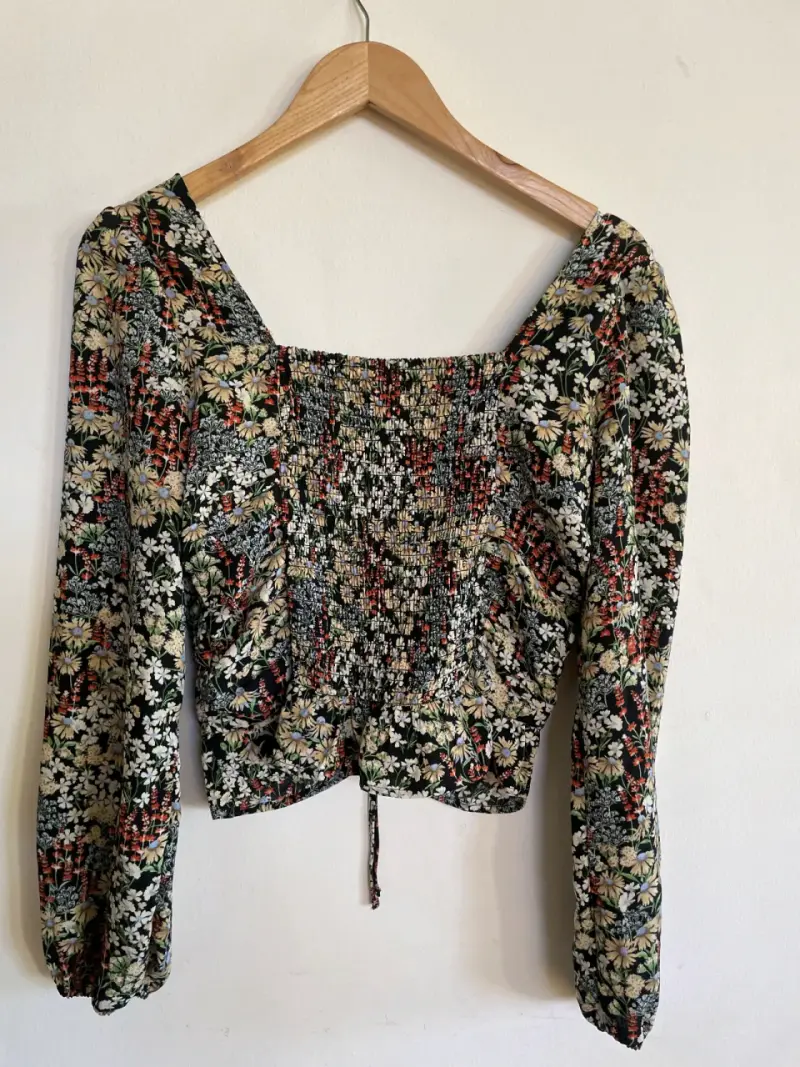 Blusa floreada manga larga S - 3