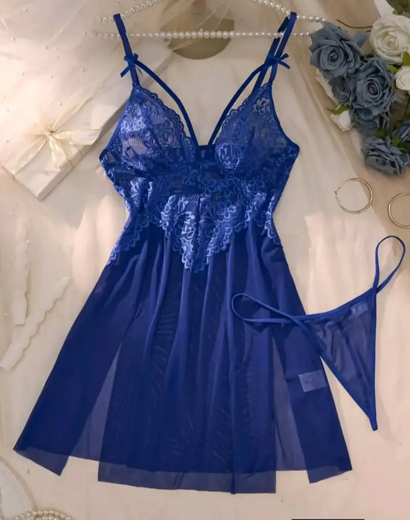 Babydoll de encaje azul talla M - 2