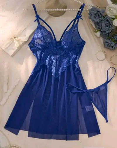 Babydoll de encaje azul talla M - miniatura 2