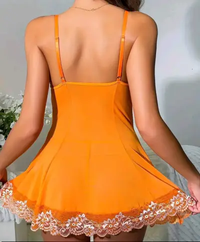 Baby doll naranja con encaje talla M - miniatura 4