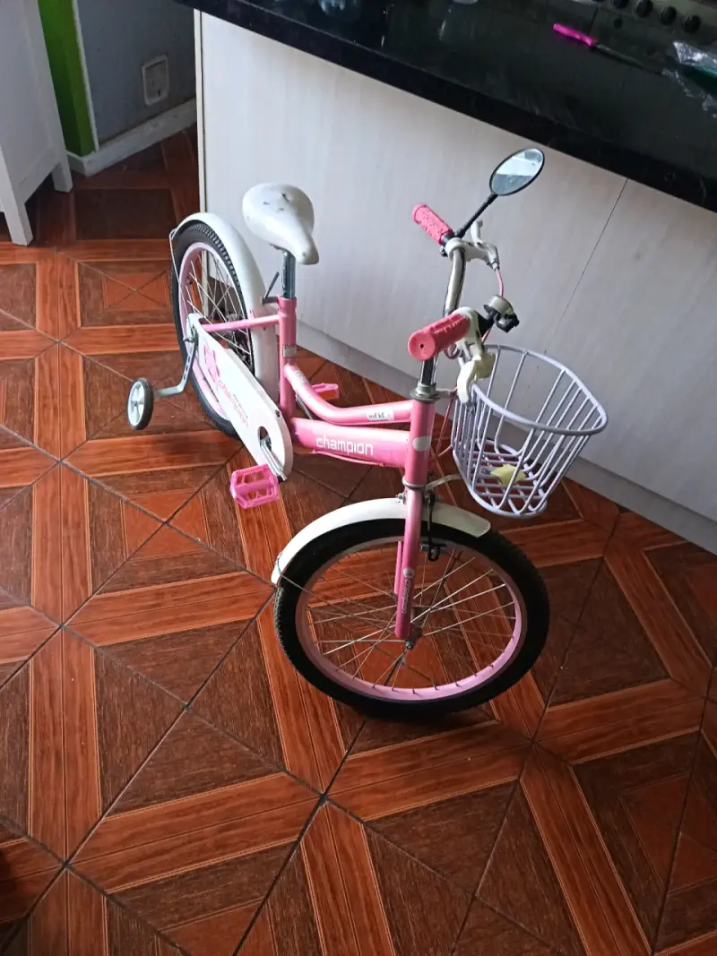 Bicicleta infantil rosada con canasto - 1