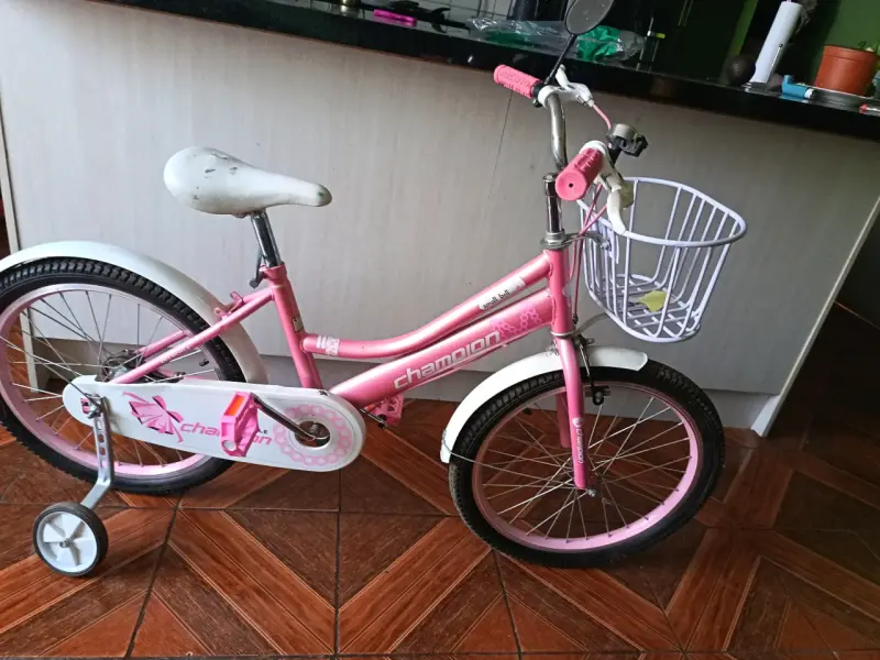 Bicicleta infantil rosada con canasto - 2