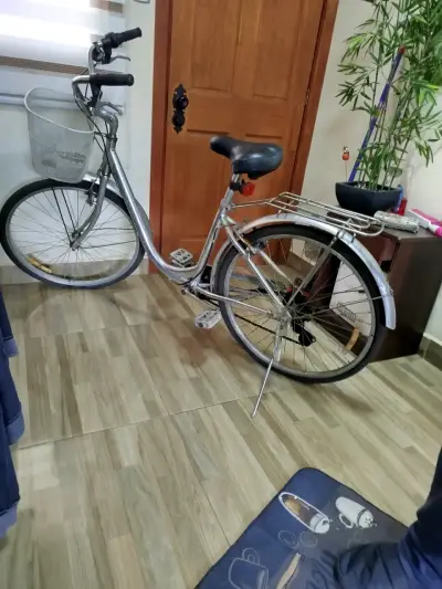 Bicicleta aluminio urbana gris con canasto - miniatura 1