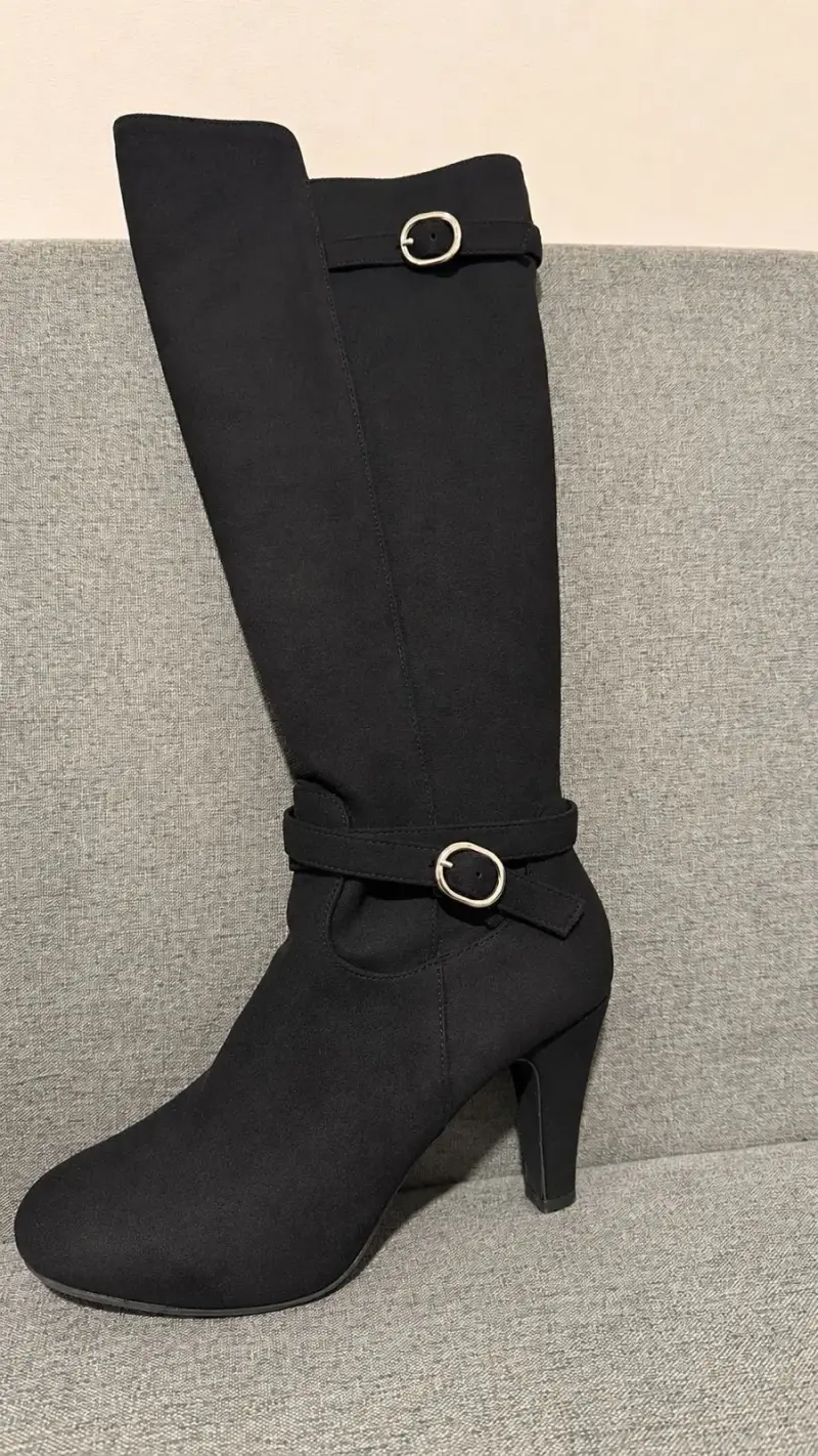 Botas altas negras con tacón gamuza - 1