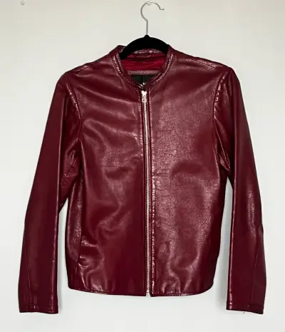 Chaqueta de cuero burdeos - miniatura 1