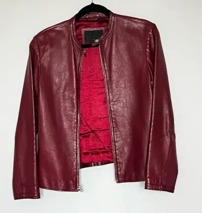 Chaqueta de cuero burdeos - miniatura 3