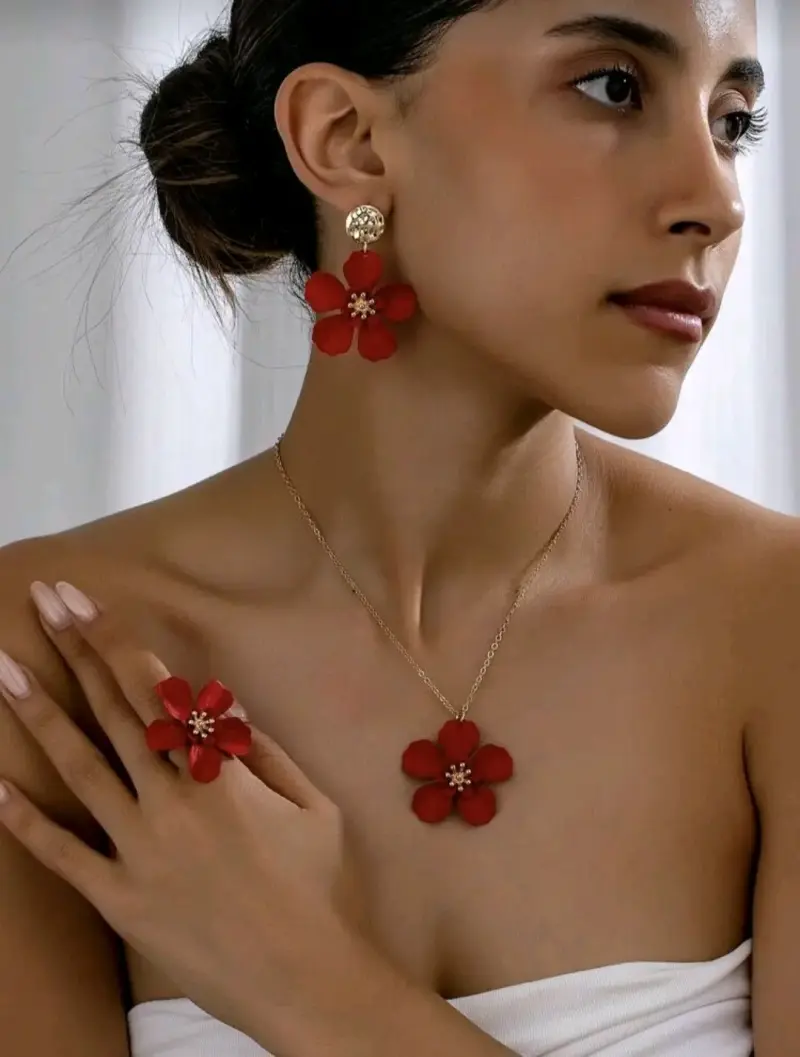 Set de joyería floral roja