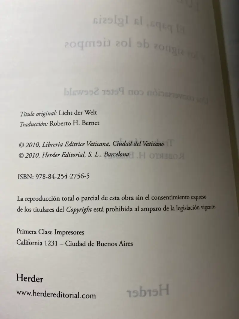 Libro Luz del Mundo - Benedicto XVI - 2