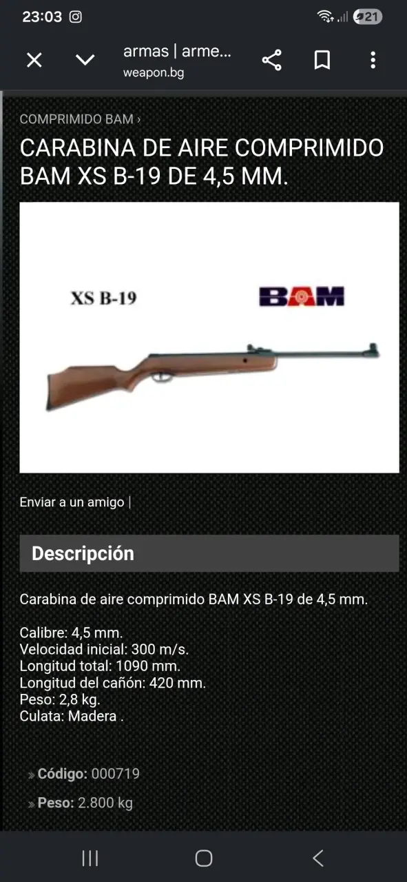 Rifle de aire comprimido bam xs-b19 4.5mm - 2