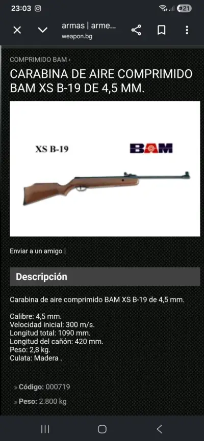 Rifle de aire comprimido bam xs-b19 4.5mm - miniatura 2