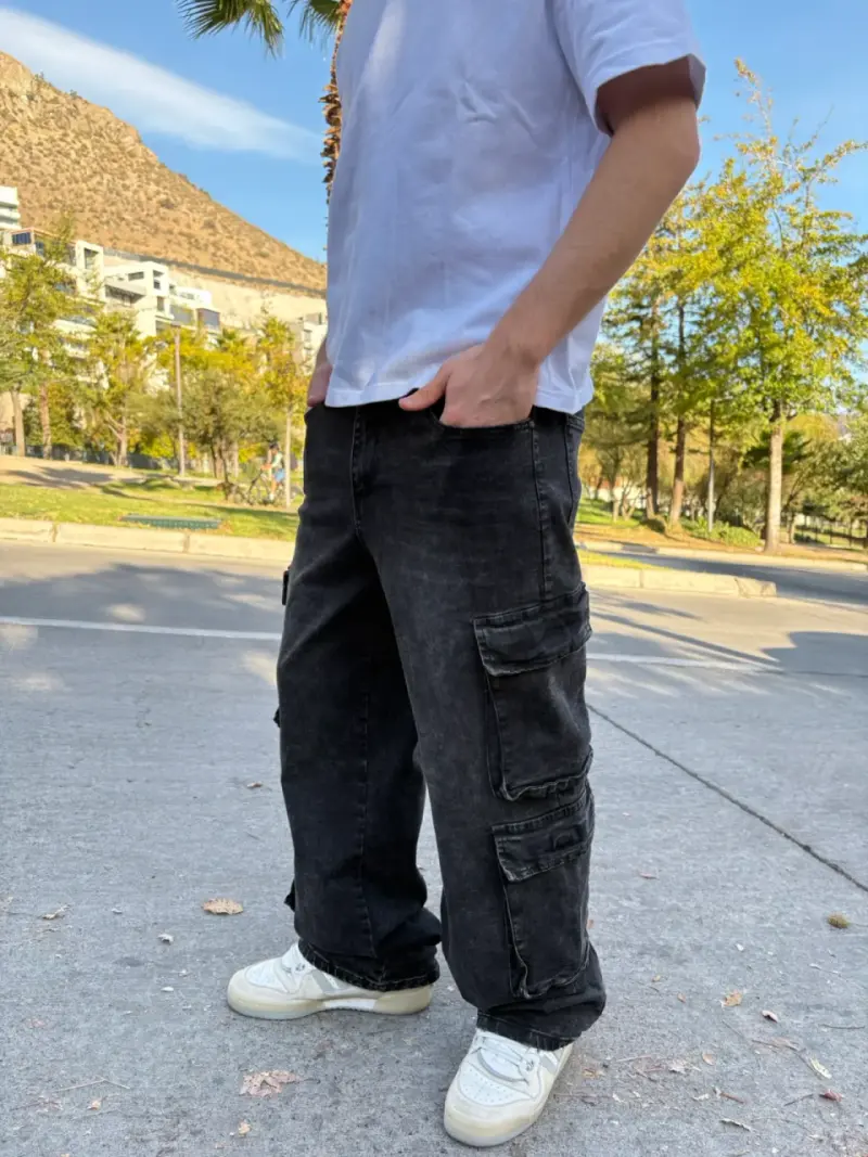 Pantalones cargo negros para hombre - 2