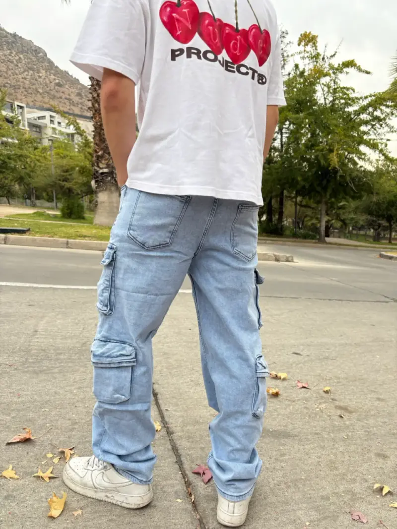 Jeans cargo celestes hombre - 3