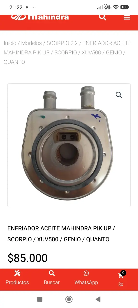 Enfriador de aceite Mahindra
