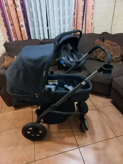 Coche de bebé 2 en 1 azul y gris - miniatura 1