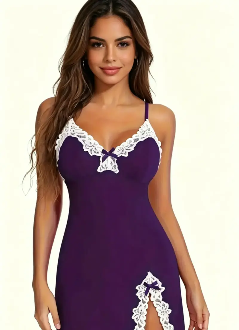 Camisón morado con encaje talla M - 2