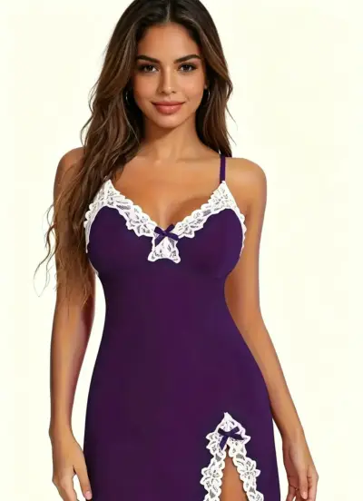 Camisón morado con encaje talla M - miniatura 2