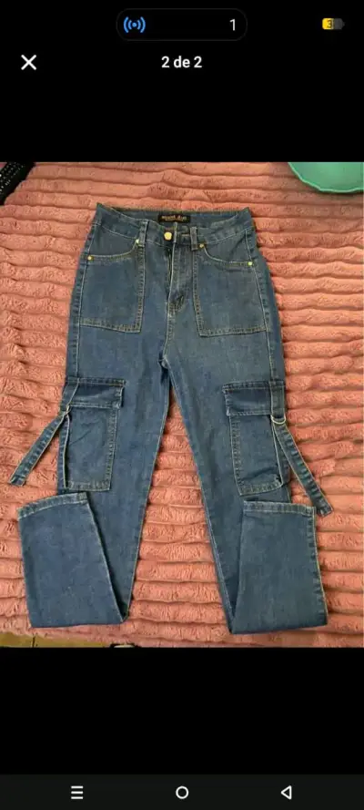 Jeans cargo azules para mujer - miniatura 1