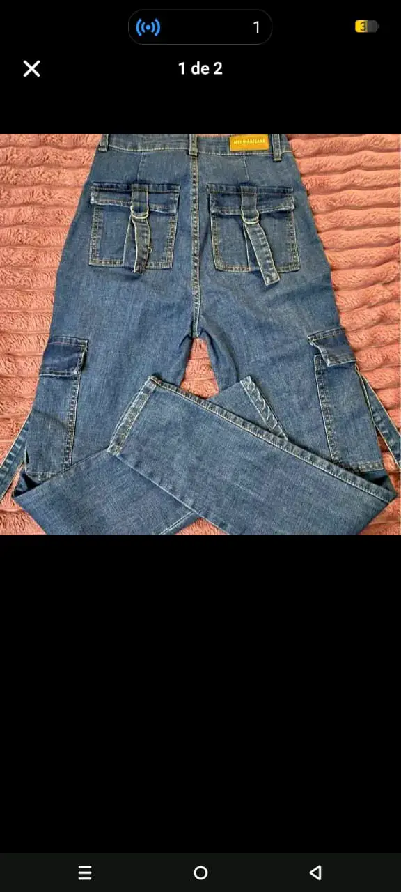 Jeans cargo azules para mujer - 2