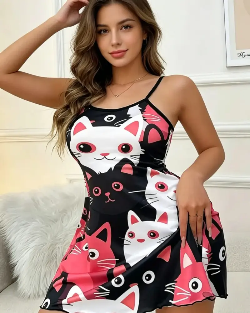 Camisola con estampado de gatos talla M - 1