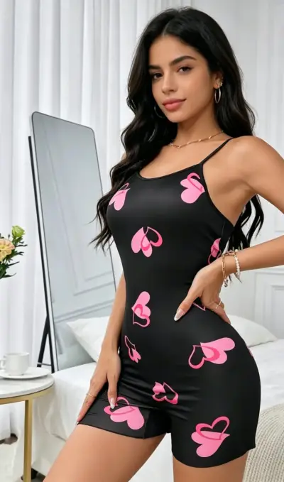 Enterito negro con corazones talla M - miniatura 2