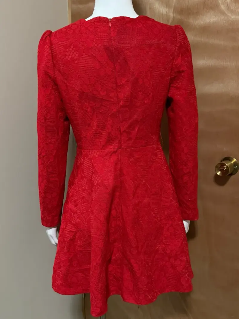 Vestido rojo encaje manga larga - 2