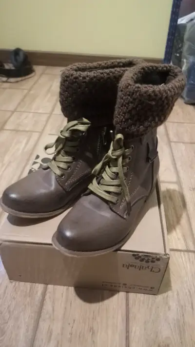 Botines de cuero café con lana - miniatura 3