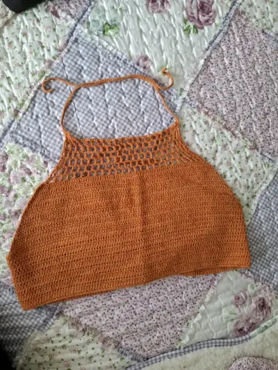 Top crochet naranjo y verde - miniatura 1
