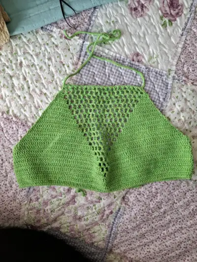 Top crochet naranjo y verde - miniatura 2