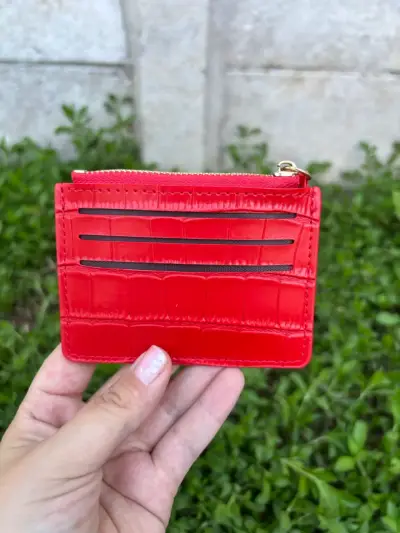 Tarjetero monedero rojo piel - miniatura 1