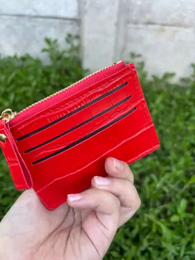 Tarjetero monedero rojo piel - miniatura 2