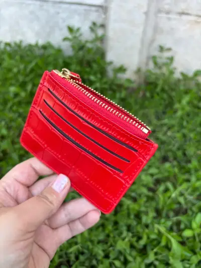 Tarjetero monedero rojo piel - miniatura 4