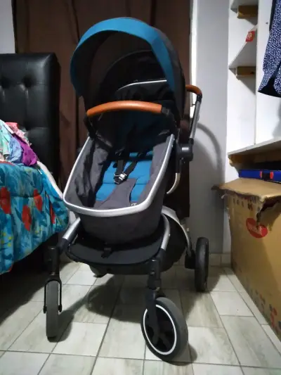 Coche de bebé color gris y azul travel sistem 360° - miniatura 6