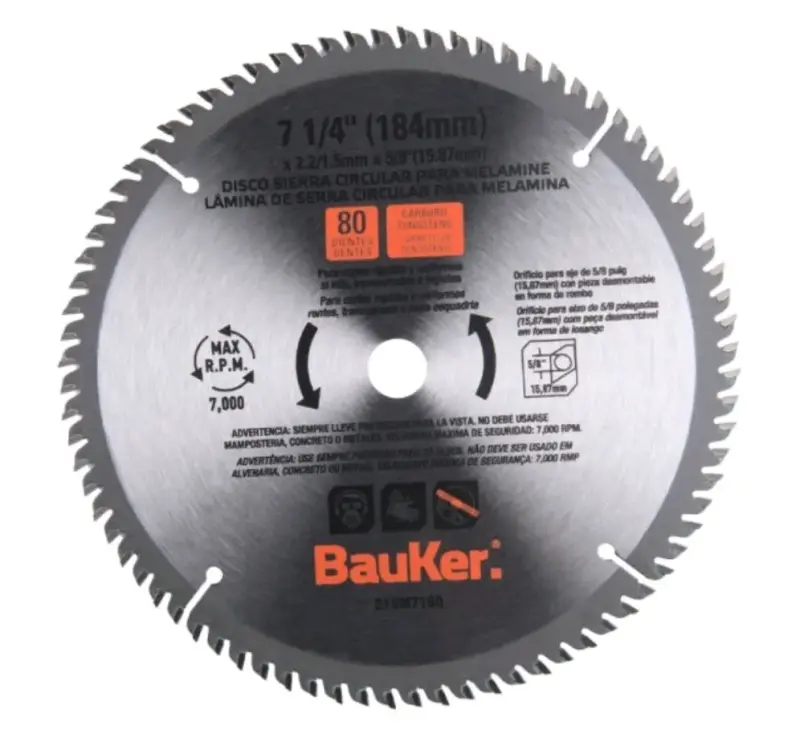 Disco Sierra Corte Melamina 80 Diente Bauker 7 1/4 - 1