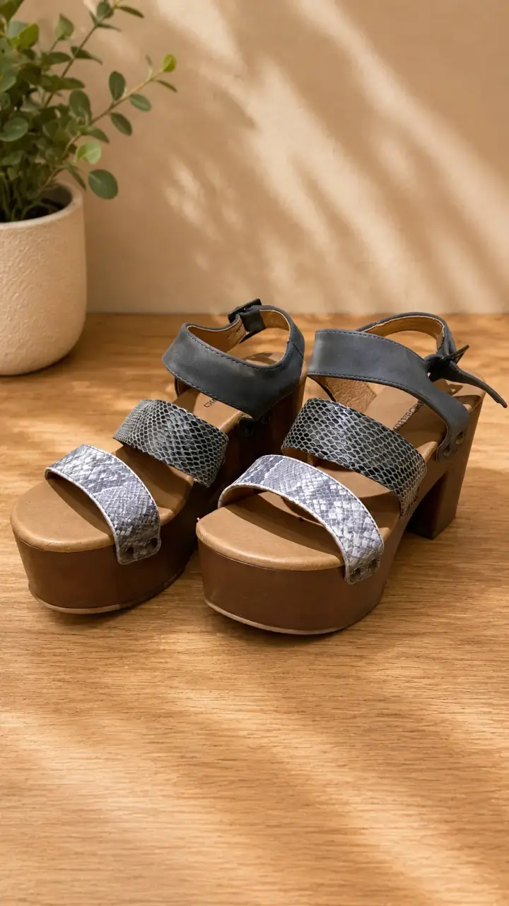 Sandalias plataforma cuero y serpiente