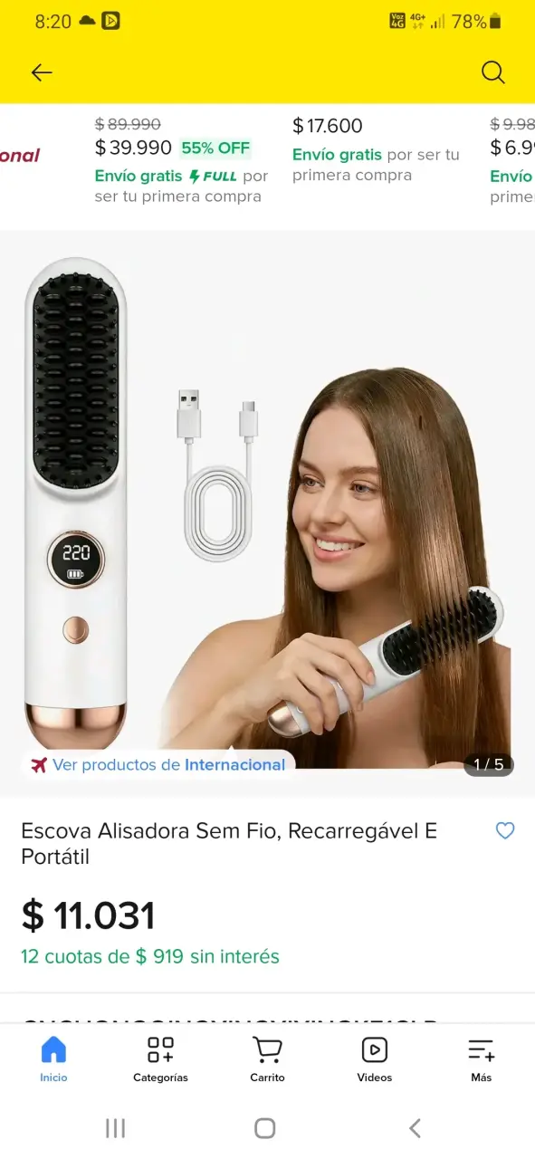 Cepillo alisador inalámbrico portátil