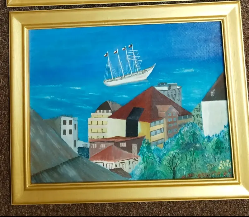 Cuadro pintado a mano con marco dorado