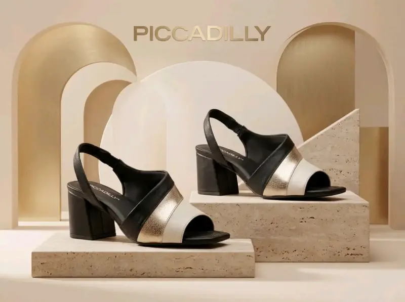 Zapatos de tacón Piccadilly negro y dorado