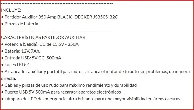 Arrancador auxiliar Black+Decker 350A - 2
