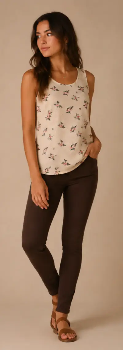 Polera sin mangas floral beige - miniatura 1