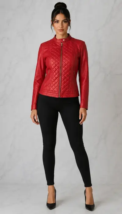 Chaqueta roja de cuerina - miniatura 1