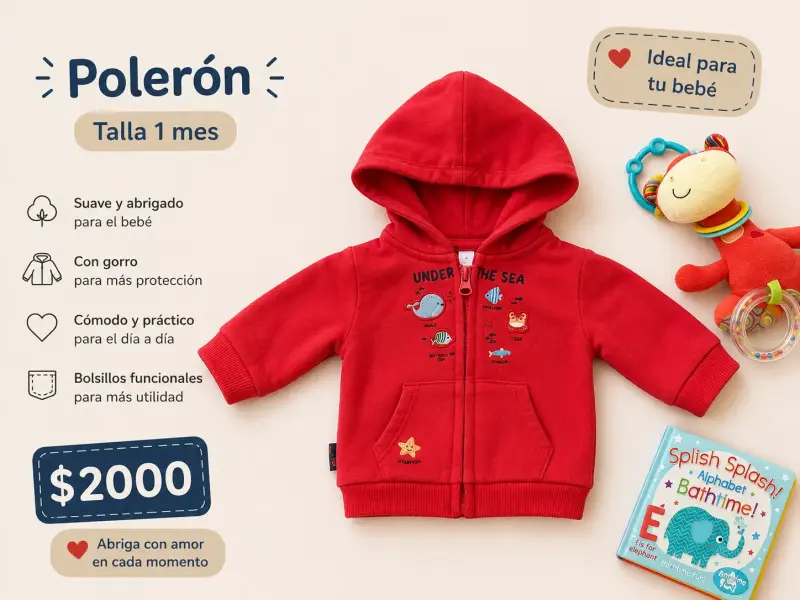Polerón rojo bebé 1 mes