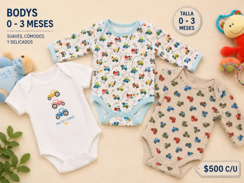 Pack de bodys estampados 0-3 meses