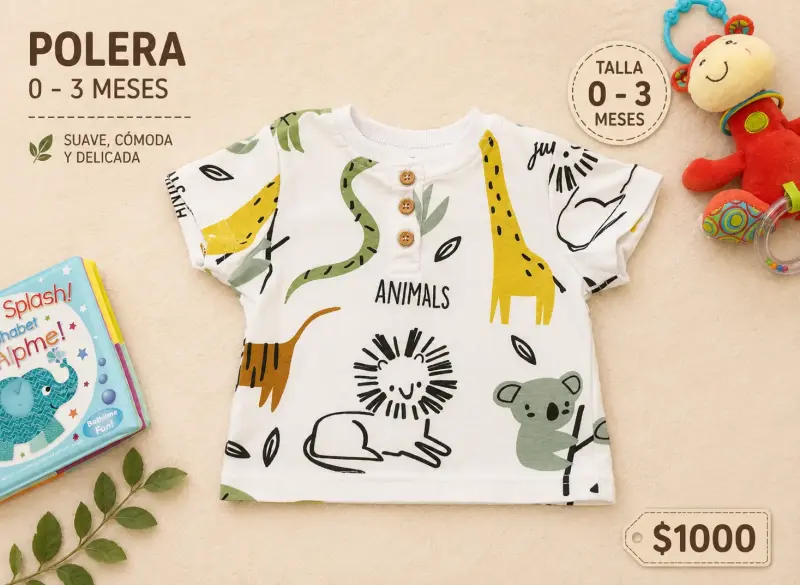 Polera infantil estampado animales