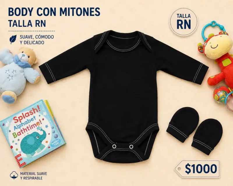 Body negro con mitones talla RN
