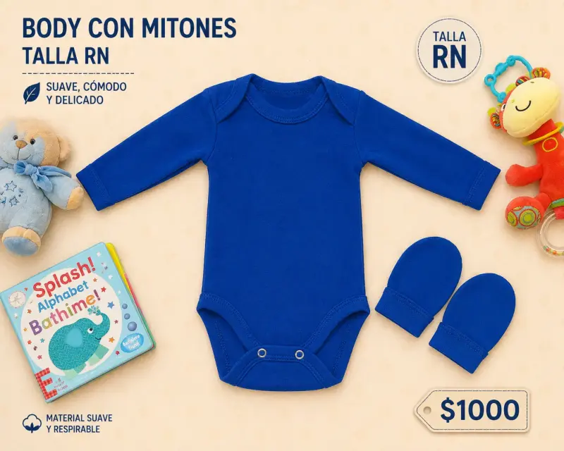 Body azul con mitones para bebé