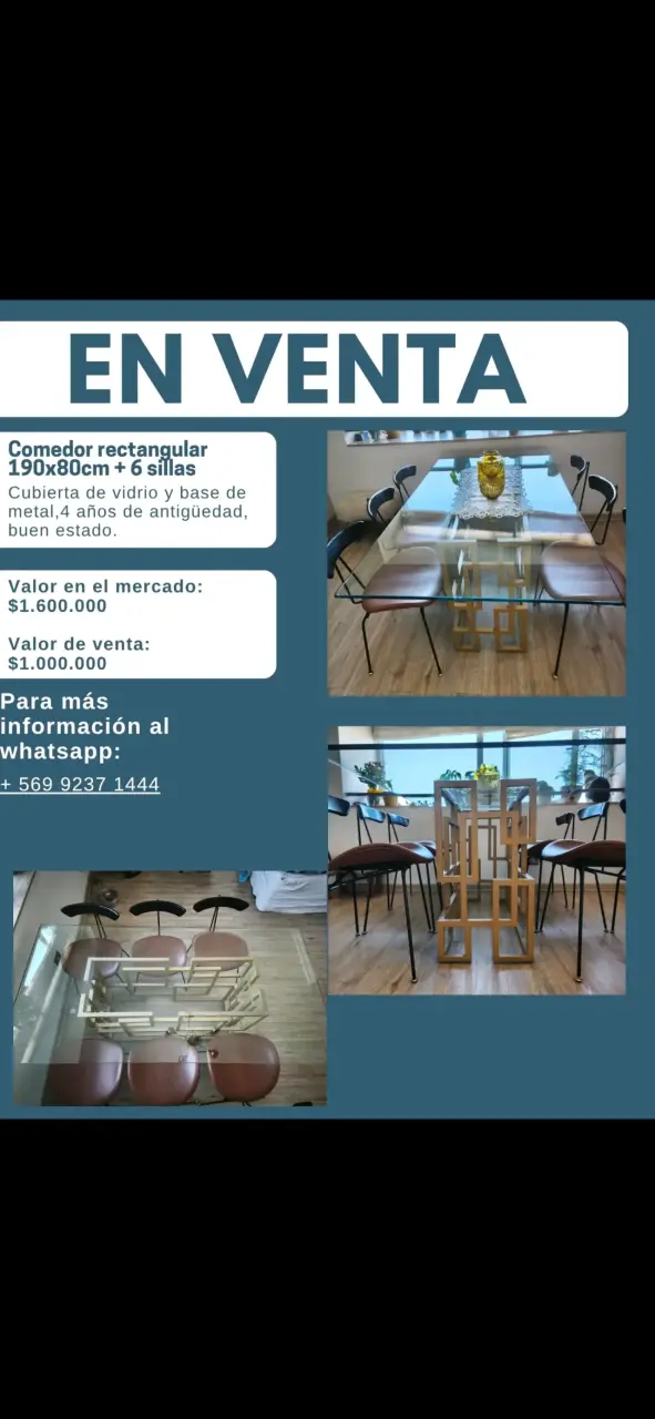 Comedor rectangular con 6 sillas - 1