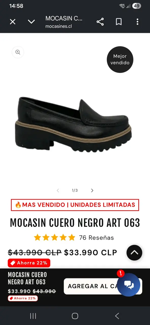 Mocasines cuero negro ART 063