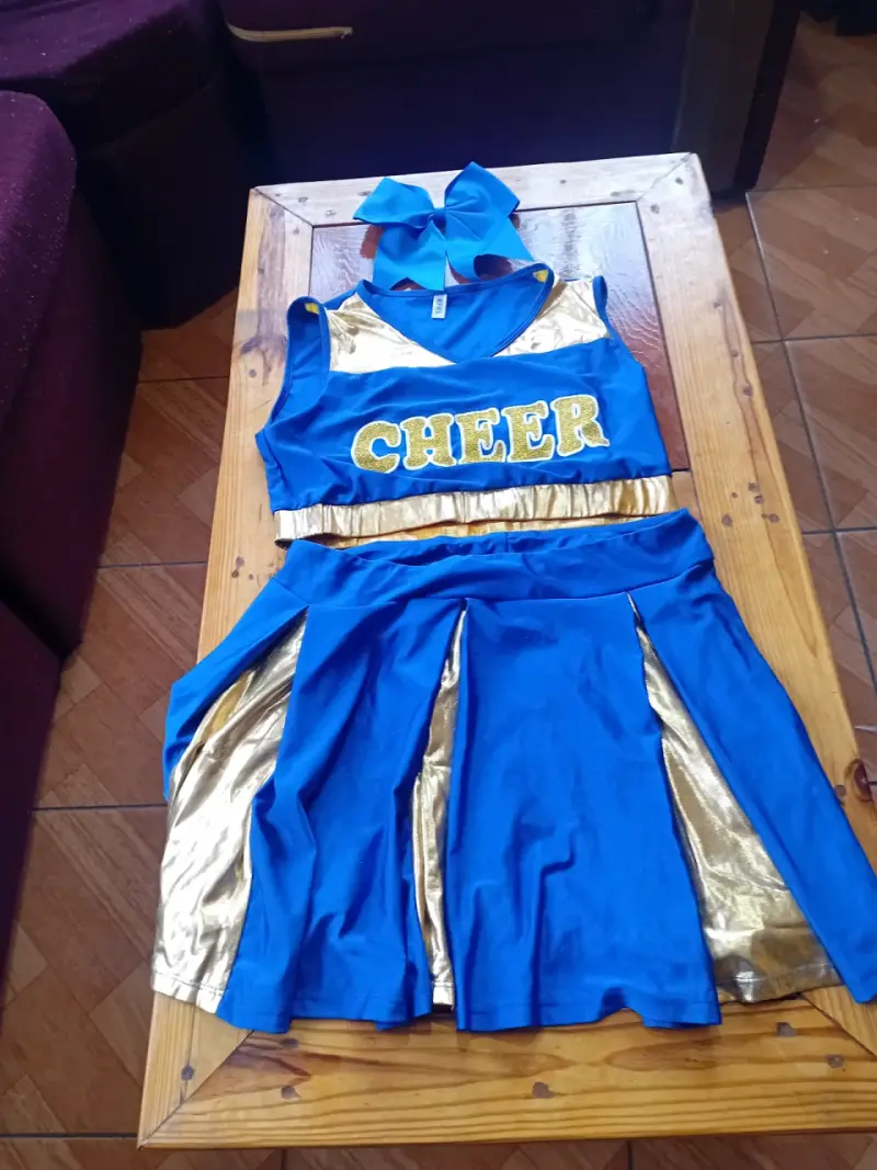 Disfraz cheerleading azul y dorado, trajes típicos - 1