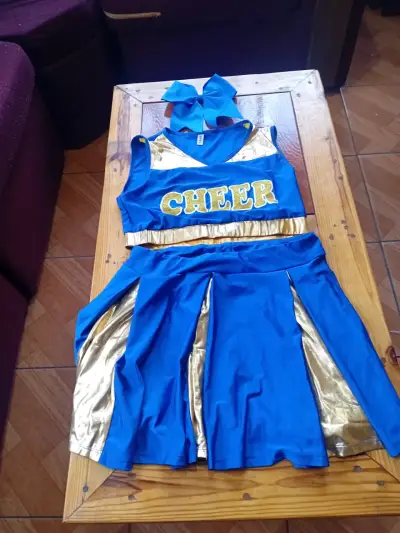 Disfraz cheerleading azul y dorado, trajes típicos - miniatura 1