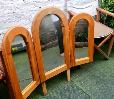 Espejo trifold madera rústica - miniatura 3
